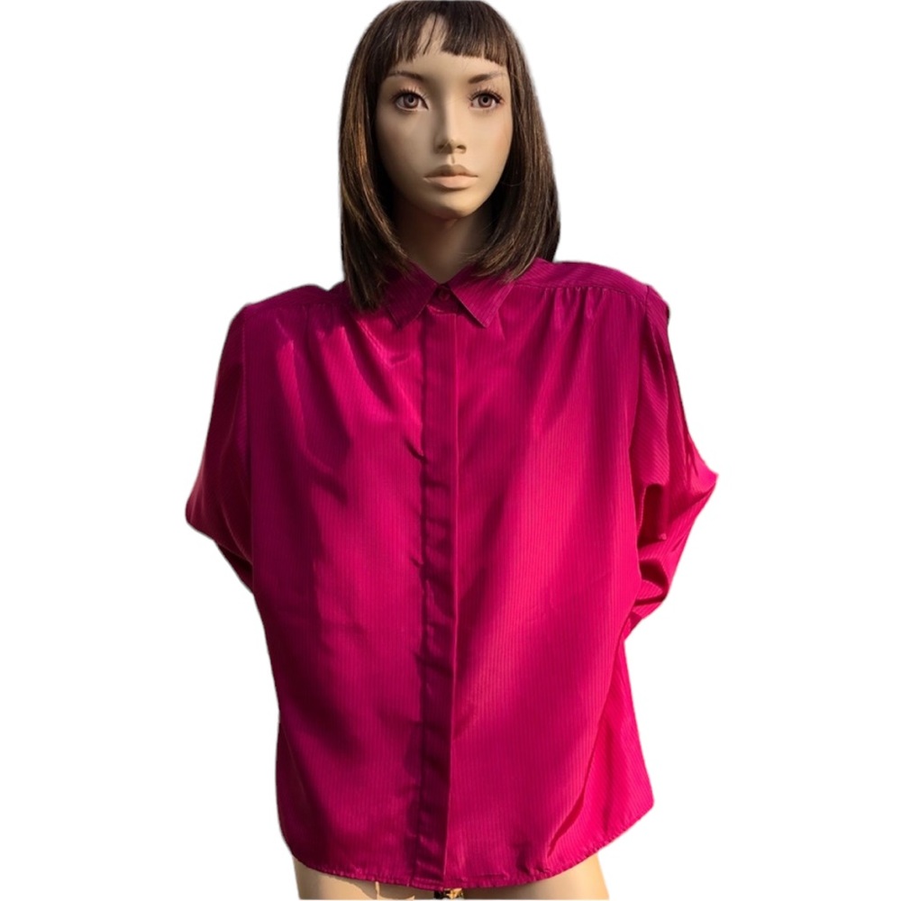 Lady Arrow Silky Pinstripe Button Down Blouse No Size tag check Measurements